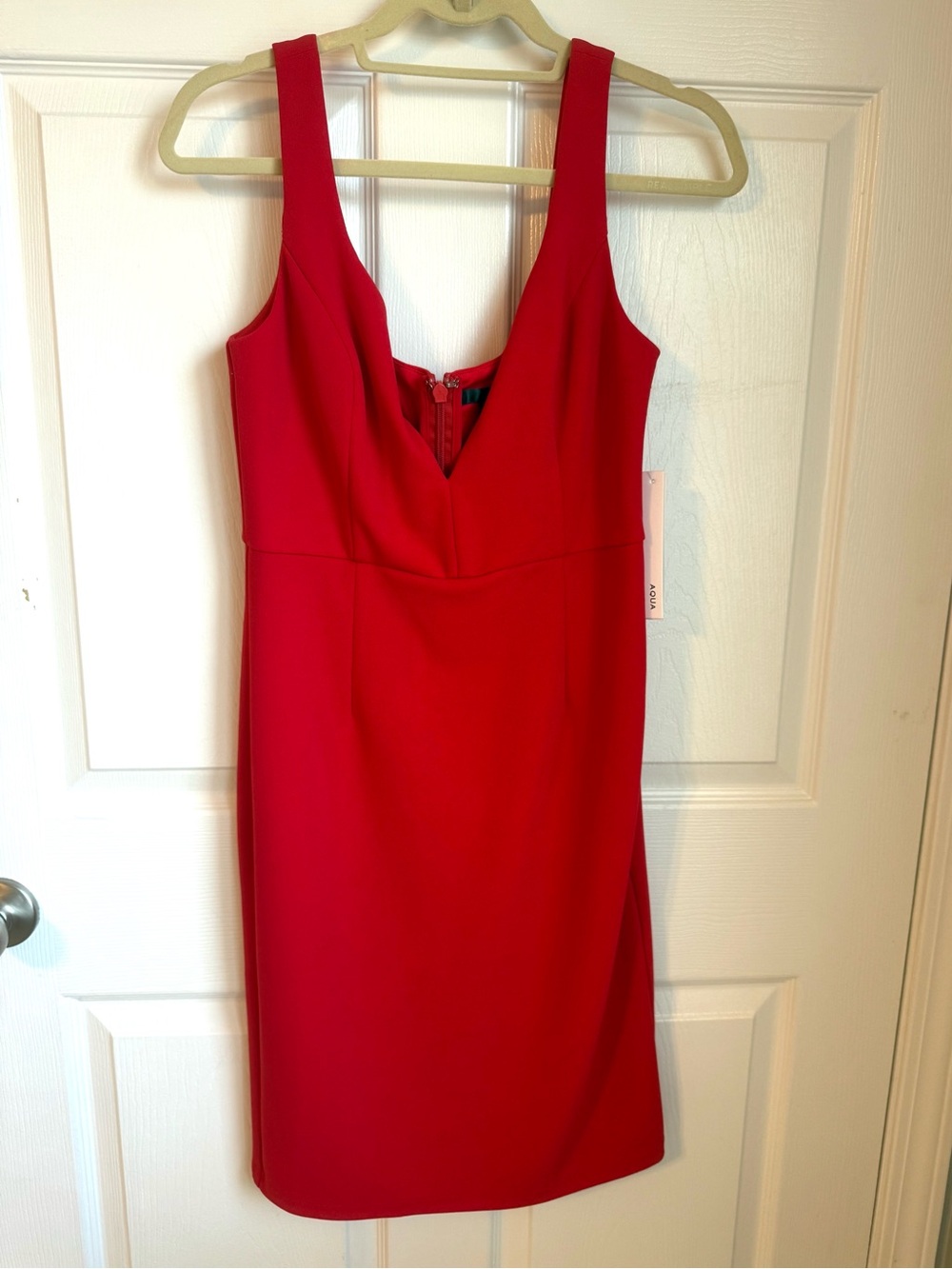 Aqua Red Sleeveless V-neck Dress